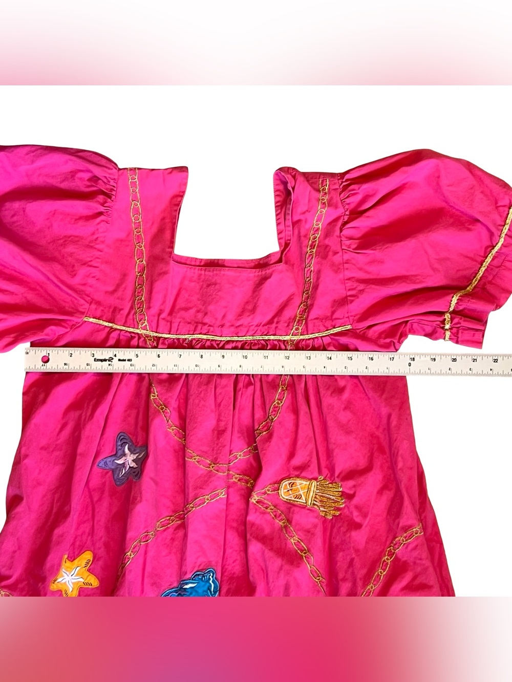 Go Softly Patio Vintage 90s Women’s Sz S Pink Embroidered House Dress Starfish - Picture 6 of 12